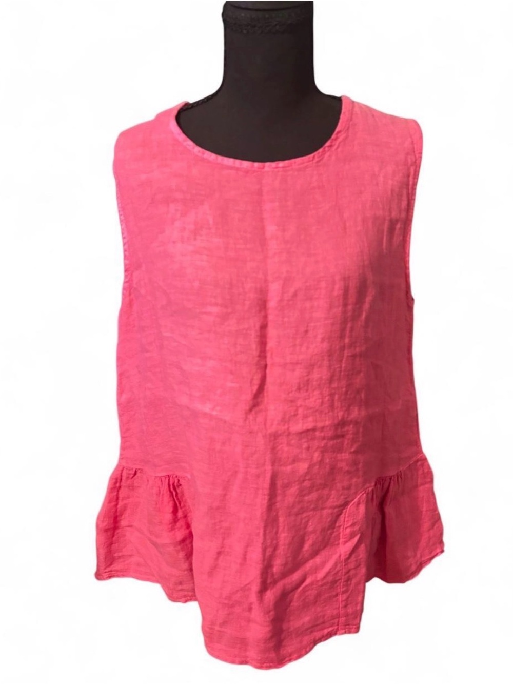 Francesca Bettini Pink 100% Linen Blouse with Ruffle Hem Size L NWT